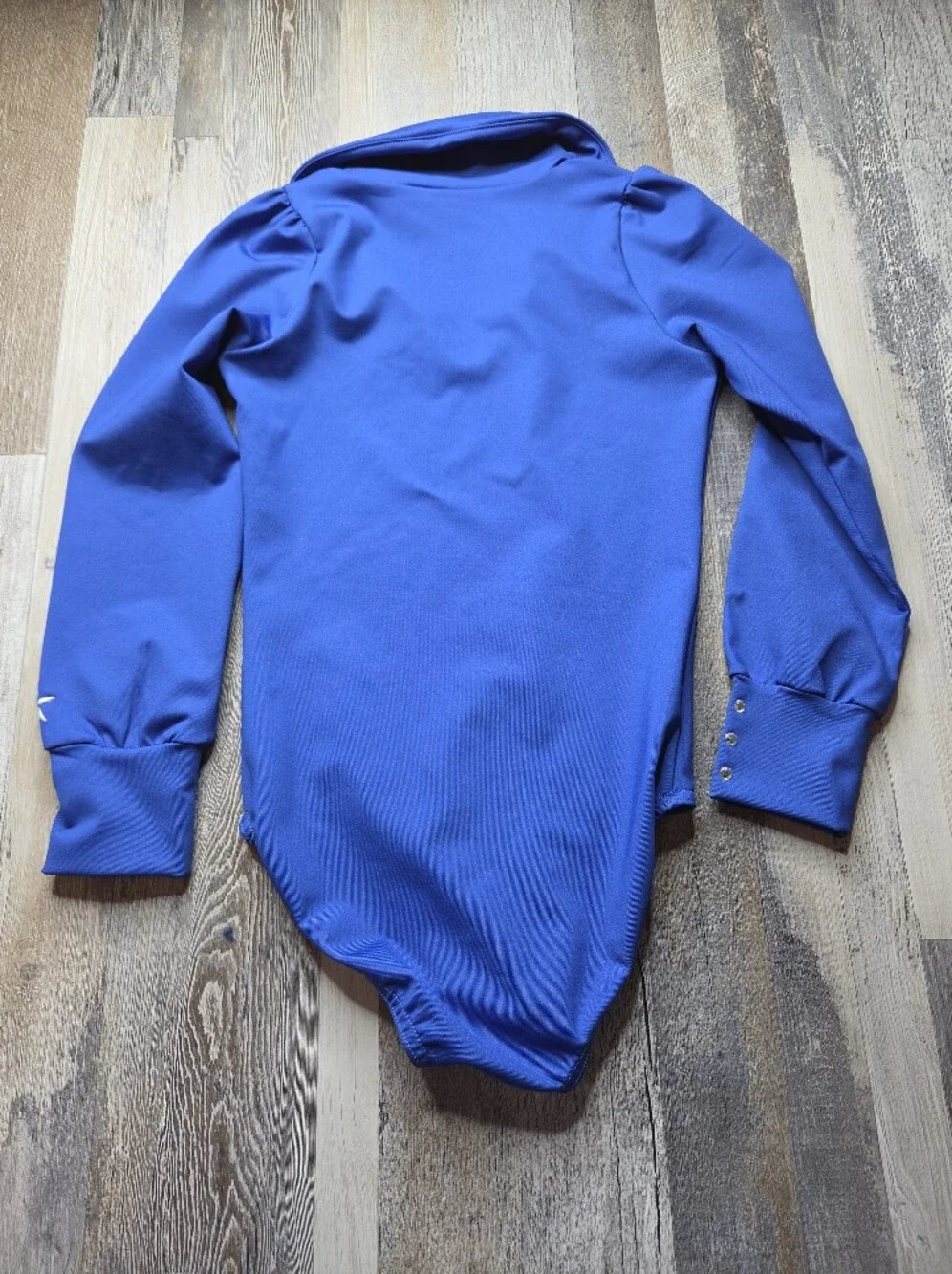 Rebel Athletic Youth Large Blue Collared Long Sleeve Body Suit Rhinestones